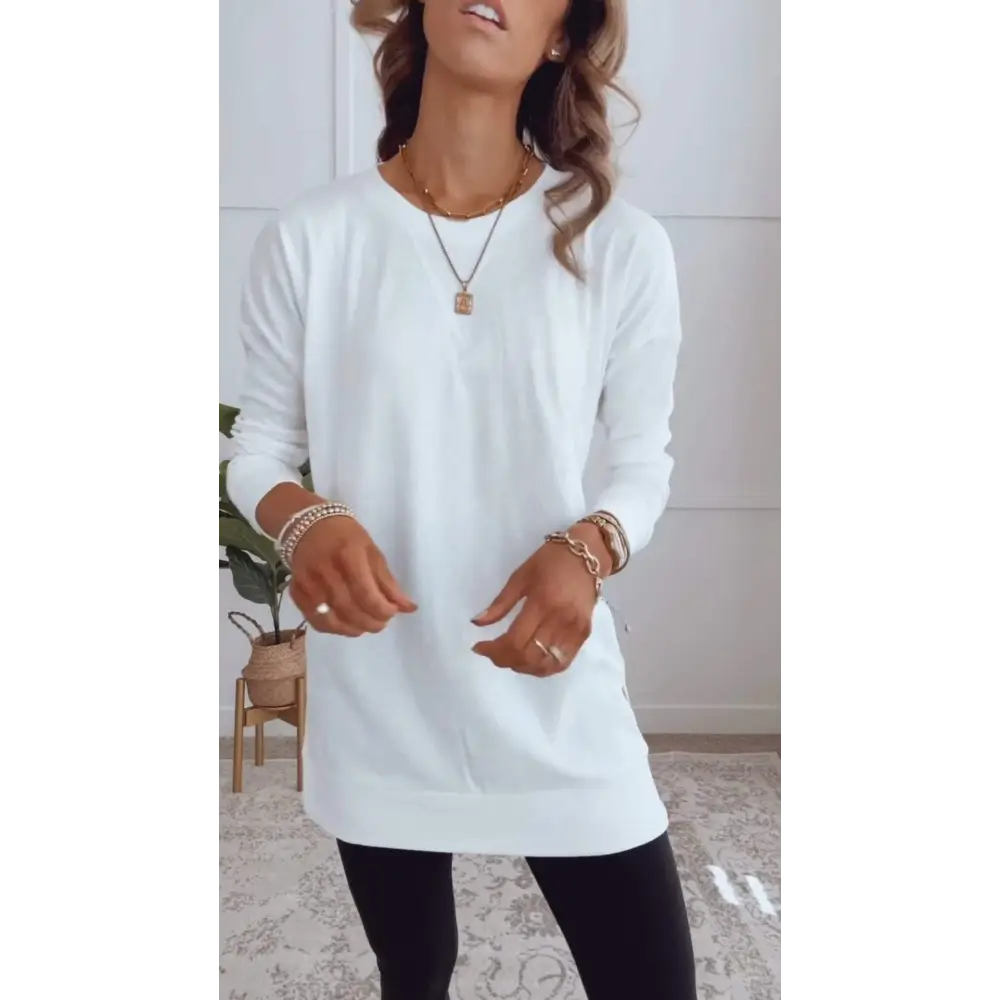 Solid Casual Crewneck Blouse – Yvonne