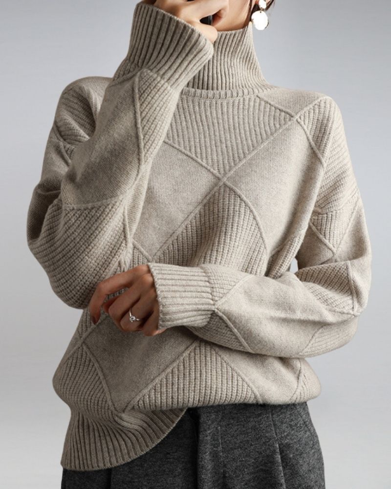 Women's Elegant Knit Turtleneck Sweater – Ana – Khaki
