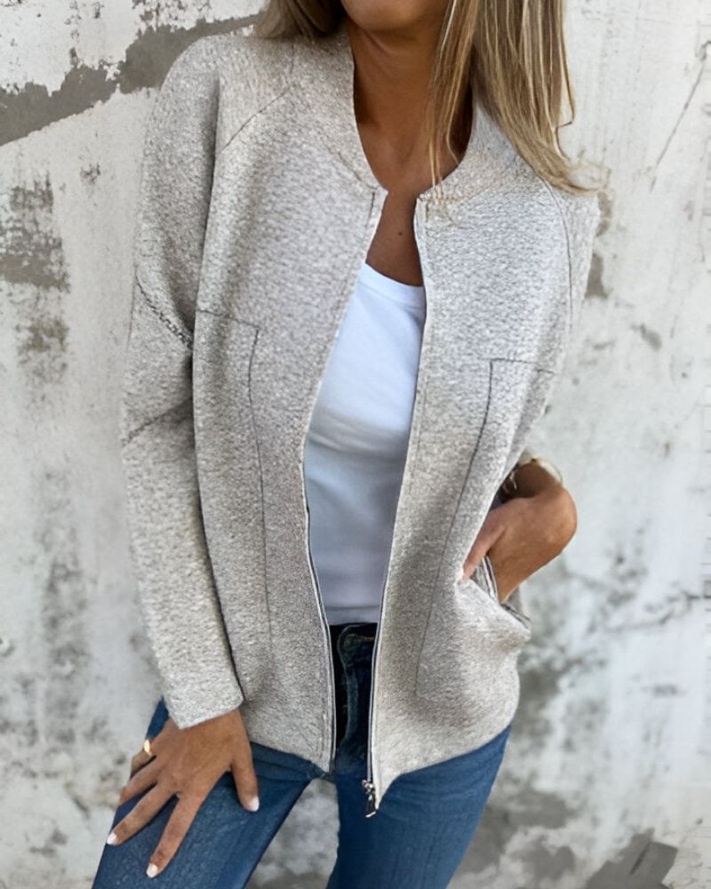 Women's Zip-Front Jacket with Side Pockets – Sile – Gray