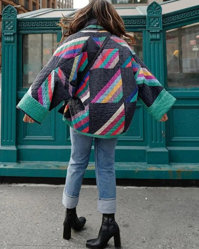 Women's Quilted Kimono Jacket with Colorful Patchwork – Maika – view 2