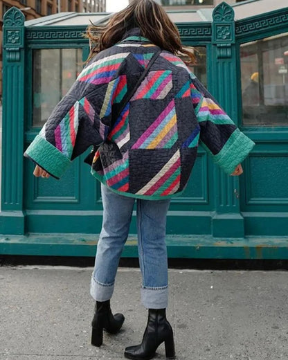 Women's Quilted Kimono Jacket with Colorful Patchwork – Maika – view 2