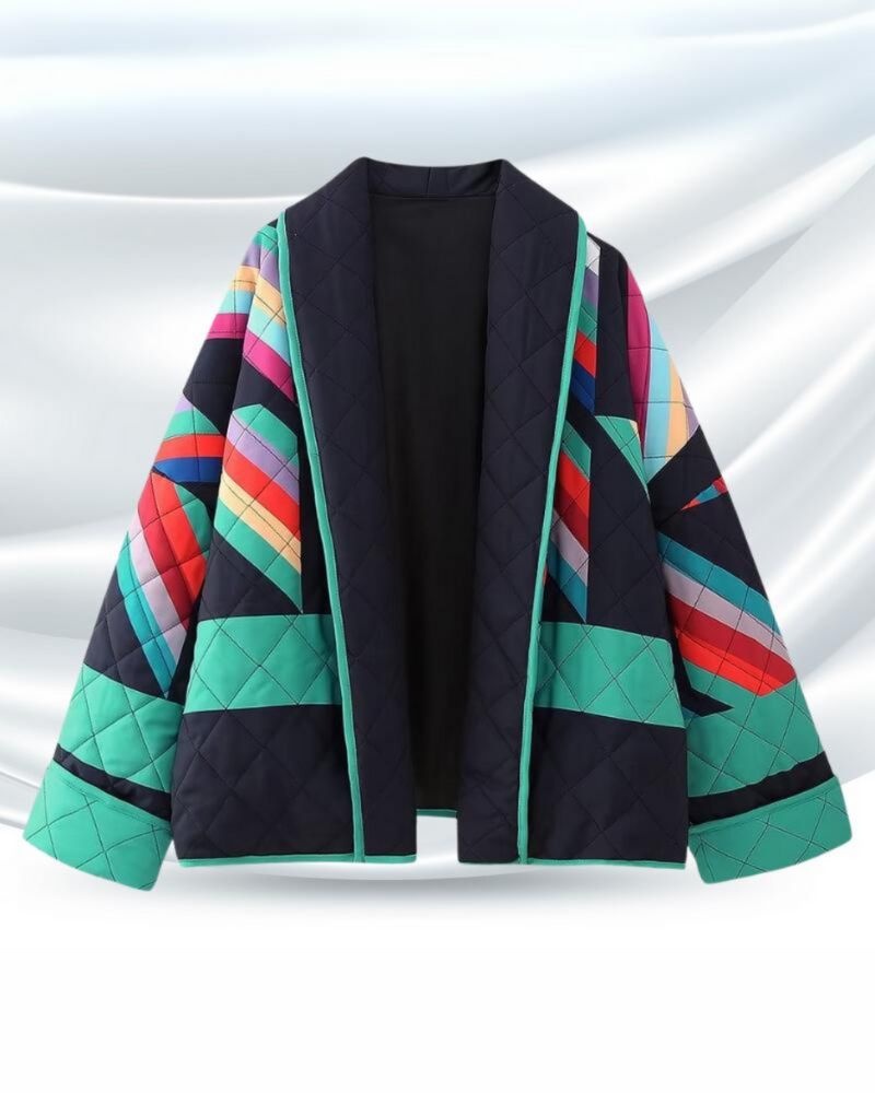 Women's Quilted Kimono Jacket with Colorful Patchwork – Maika – view 4