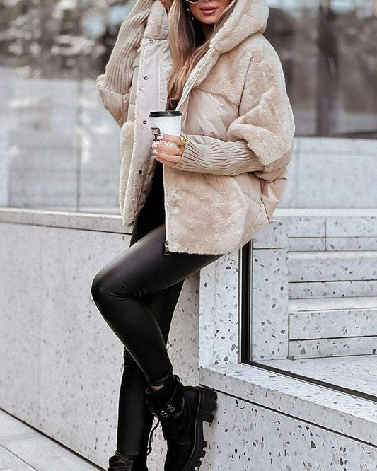 Women's Hooded Puffer Jacket – Raina – Apricot