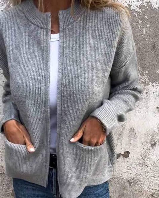 Women's Knit Cardigan with Pockets – Quelia – Gray