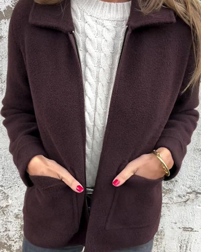 Women's Fleece Sweatshirt Jacket – Fernanda – Brown