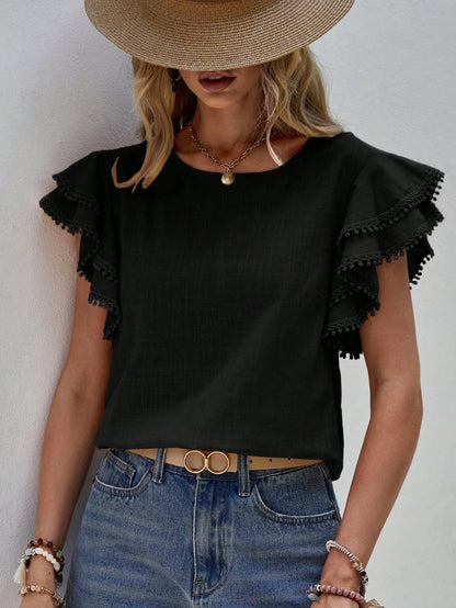 Women's Short-Sleeve Ruffle Shirt – Jolene – Black