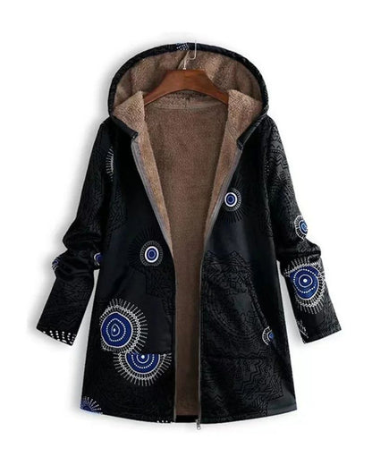Women's Printed Parka with Fleece Lining and Hood – Zoe – Black