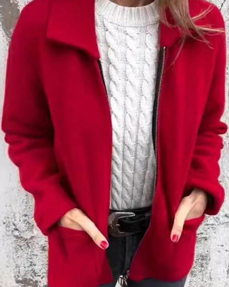 Women's Fleece Sweatshirt Jacket – Fernanda – Red