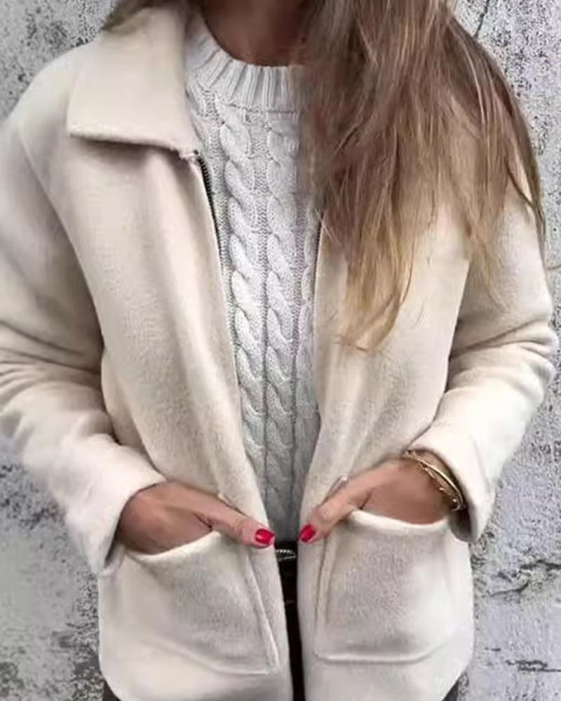 Women's Fleece Sweatshirt Jacket – Fernanda – Beige