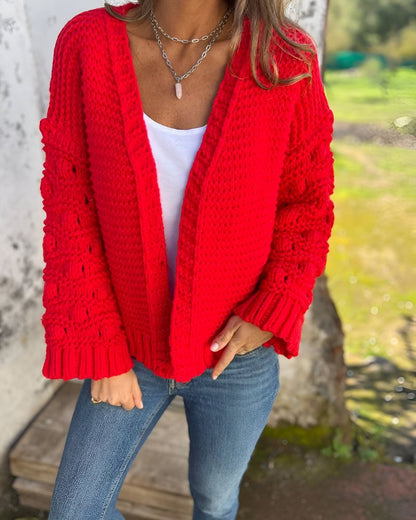 Women's Hand-Knit Cardigan – Carol – Red