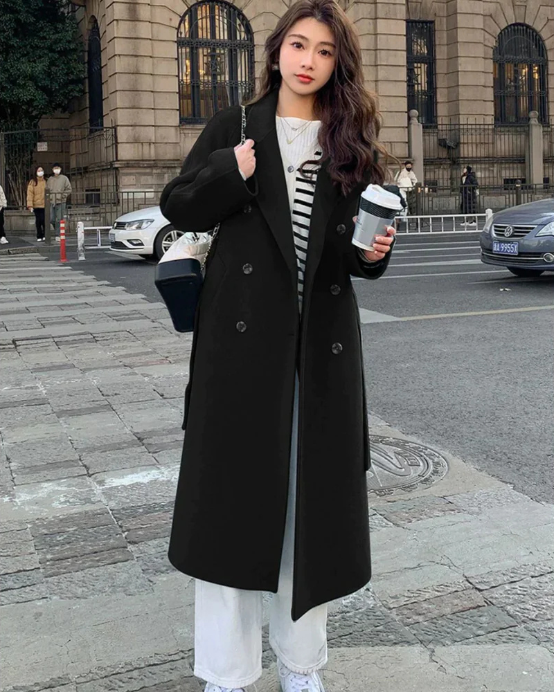 Women's Straight-Cut Lapel Overcoat – Nadia – Black