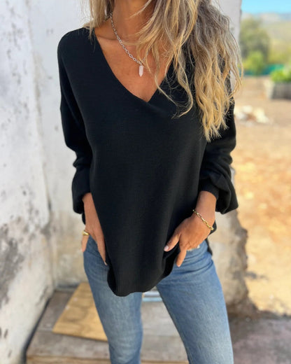 Women's Basic V-Neck Blouse – Haven – Black