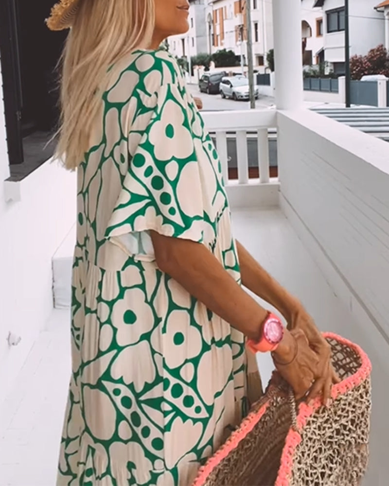 Long Printed V-Neck Dress – Genevieve – view 2