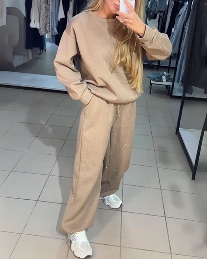 Women's Comfy Shimmer Sweatsuit Set – Olivia – Apricot