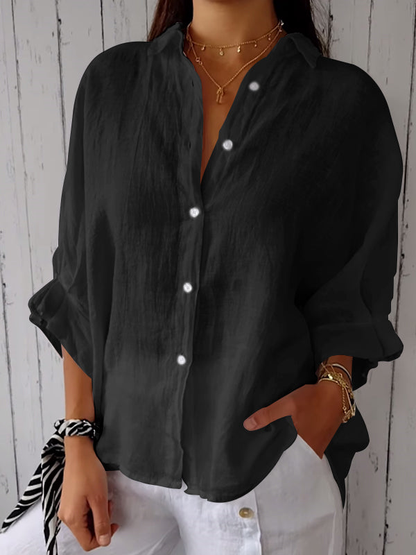 Women's Casual Cotton-Linen Shirt – Alissa – Black