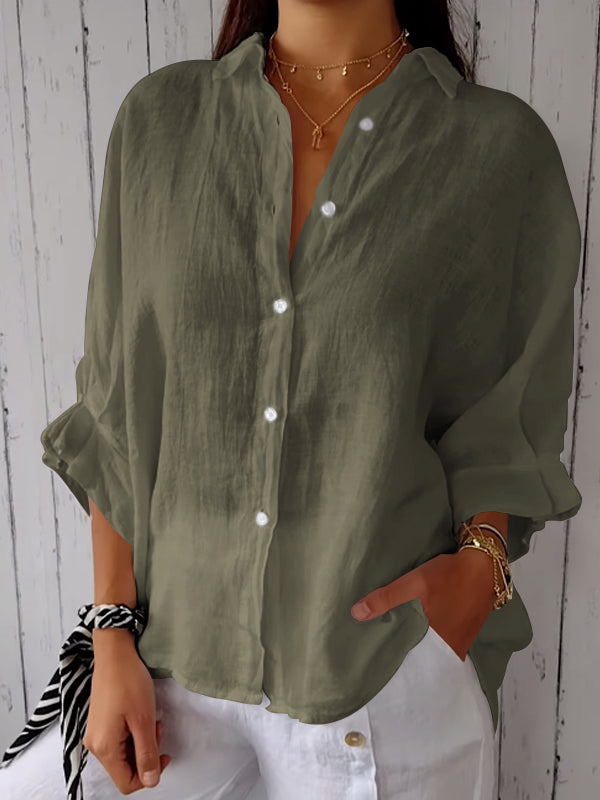 Women's Casual Cotton-Linen Shirt – Alissa – Green