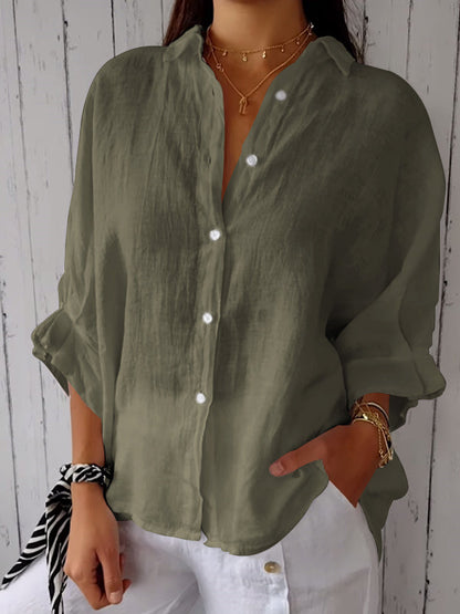 Women's Casual Cotton-Linen Shirt – Alissa – Green