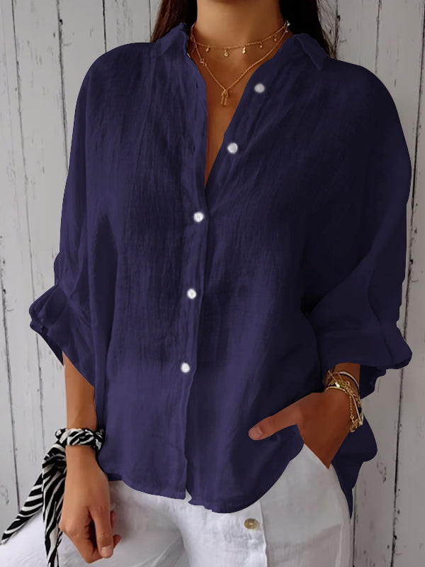 Women's Casual Cotton-Linen Shirt – Alissa – Blue