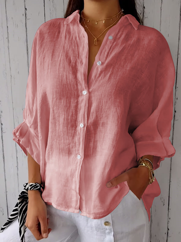 Women's Casual Cotton-Linen Shirt – Alissa – Pink