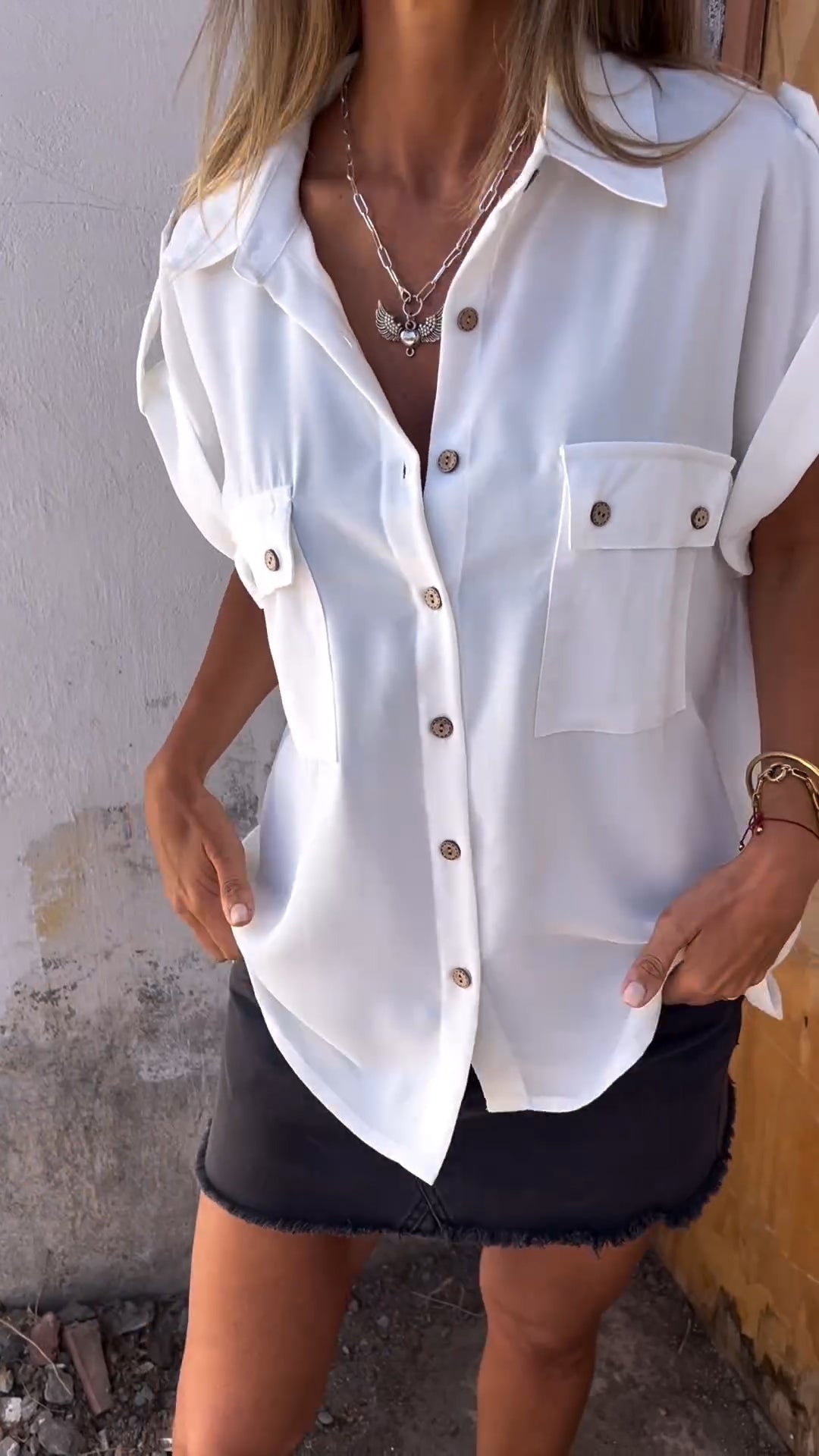 Casual Off-Shoulder Lapel Shirt – Seraphina – White
