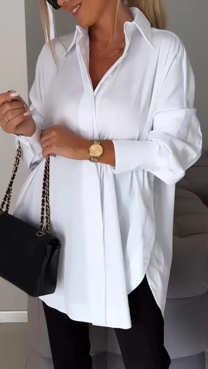 White Shirt with Slit and Lapel – Leona