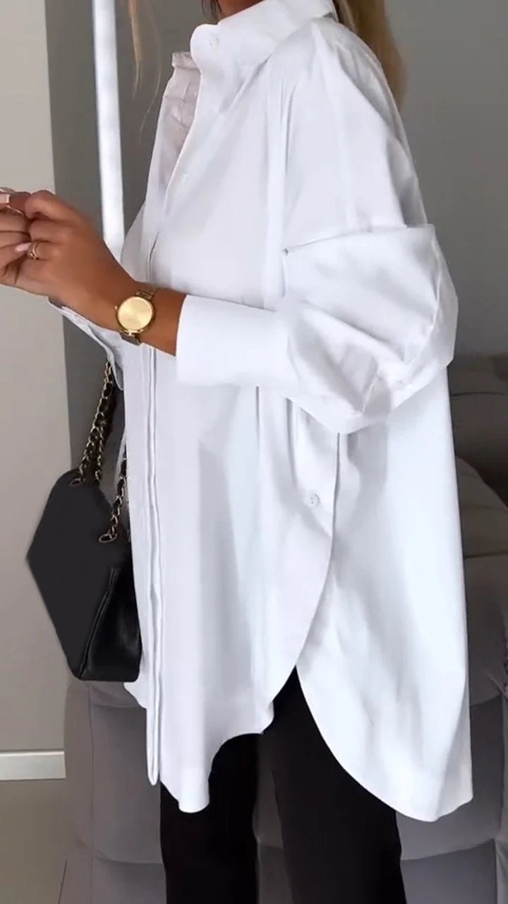 White Shirt with Slit and Lapel – Leona – view 2