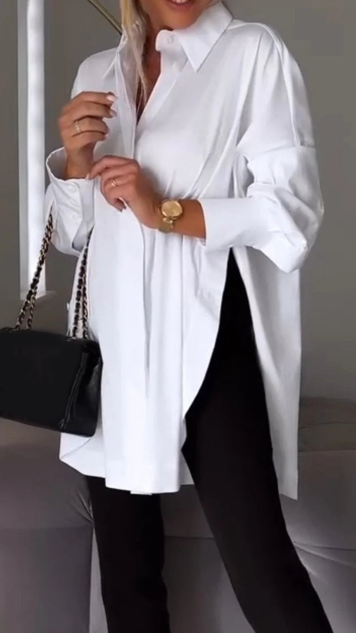 White Shirt with Slit and Lapel – Leona – view 3