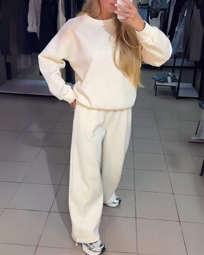 Women's Comfy Shimmer Sweatsuit Set – Olivia – Off White