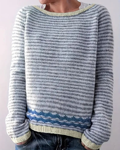 Women's Gray Striped Knit Sweater – Natalia – Blue