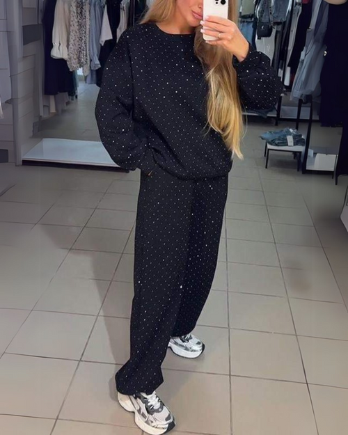 Women's Comfy Shimmer Sweatsuit Set – Olivia – Black