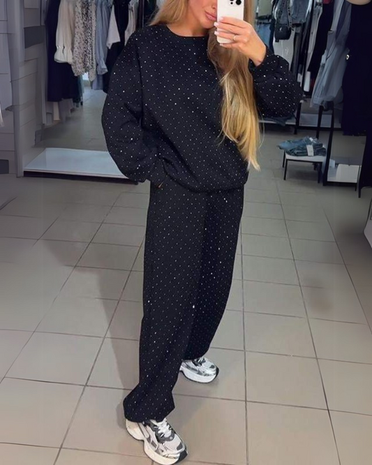 Women's Comfy Shimmer Sweatsuit Set – Olivia – Black