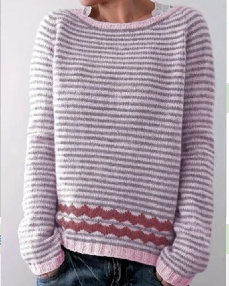 Women's Gray Striped Knit Sweater – Natalia – Pink