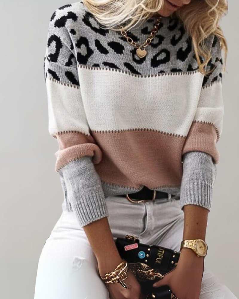 Women's Leopard-Print Knit Sweater – Helena – Pink