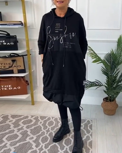 Women's Hooded Sweatshirt Dress – Stevie – Black