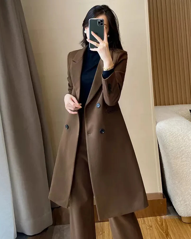 Women's Straight-Cut Lapel Overcoat – Nadia – Brown