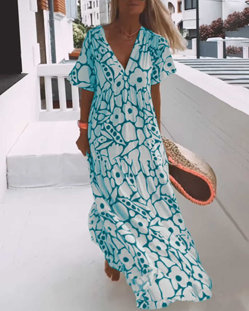 Long Printed V-Neck Dress – Genevieve – view 7