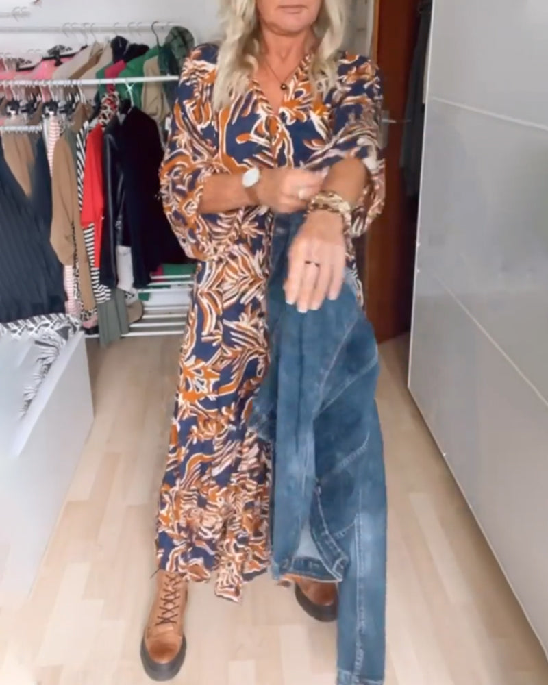 Long Printed V-Neck Dress – Emmeline