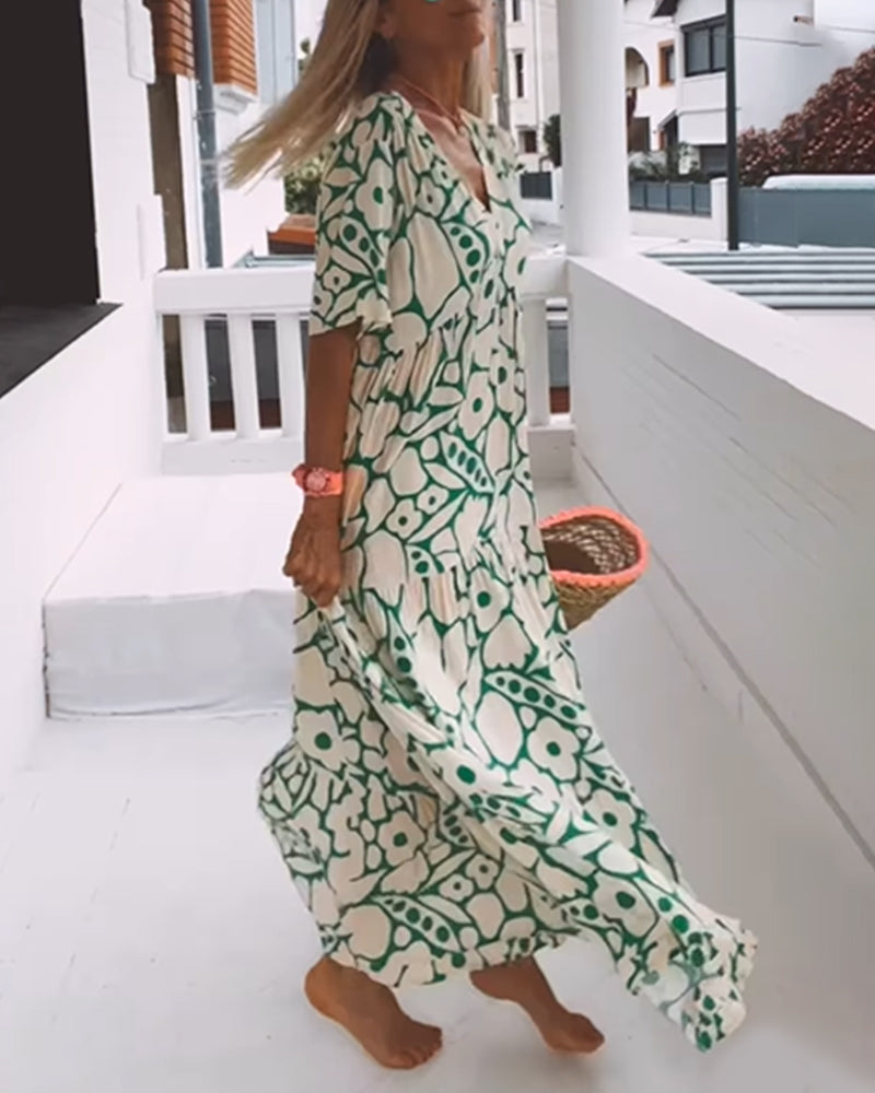 Long Printed V-Neck Dress – Genevieve – view 3