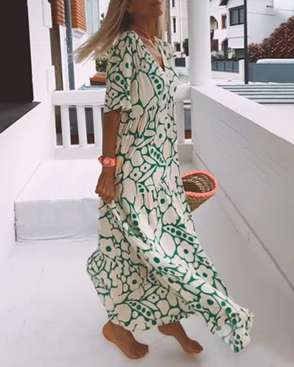 Long Printed V-Neck Dress – Genevieve – view 3