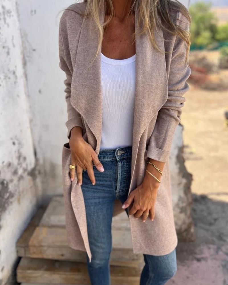 Women's Lightweight Cardigan-Style Coat – Egona – Apricot