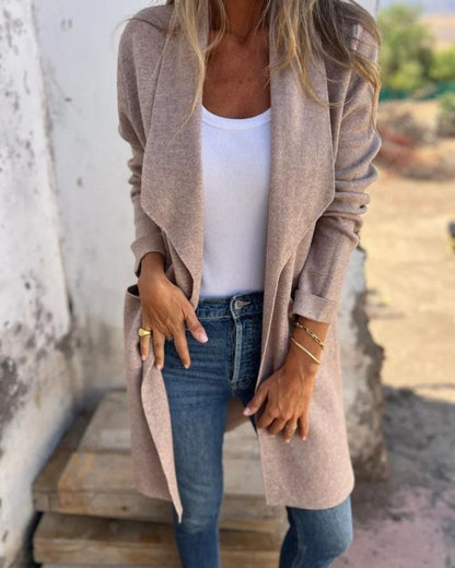 Women's Lightweight Cardigan-Style Coat – Egona – Apricot