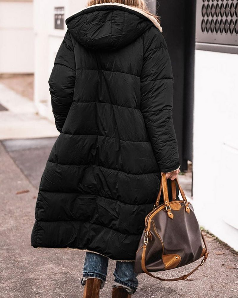 Women's Long Fleece-Lined Coat with High Collar – Anne