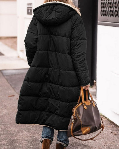 Women's Long Fleece-Lined Coat with High Collar – Anne