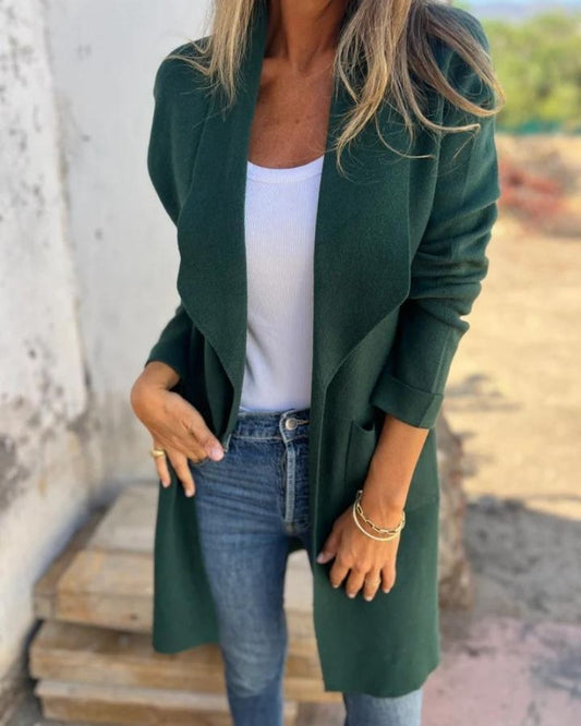 Women's Lightweight Cardigan-Style Coat – Egona – Dark Green