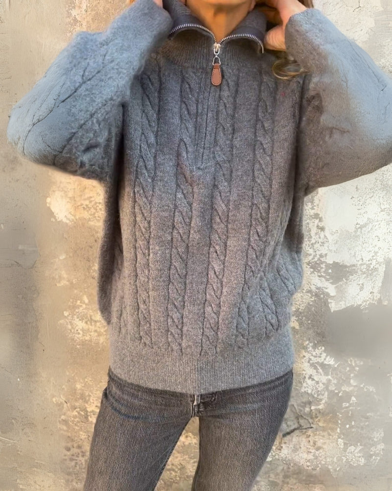 Women's Cable-Knit Turtleneck Sweater with Front Zip – Ivana