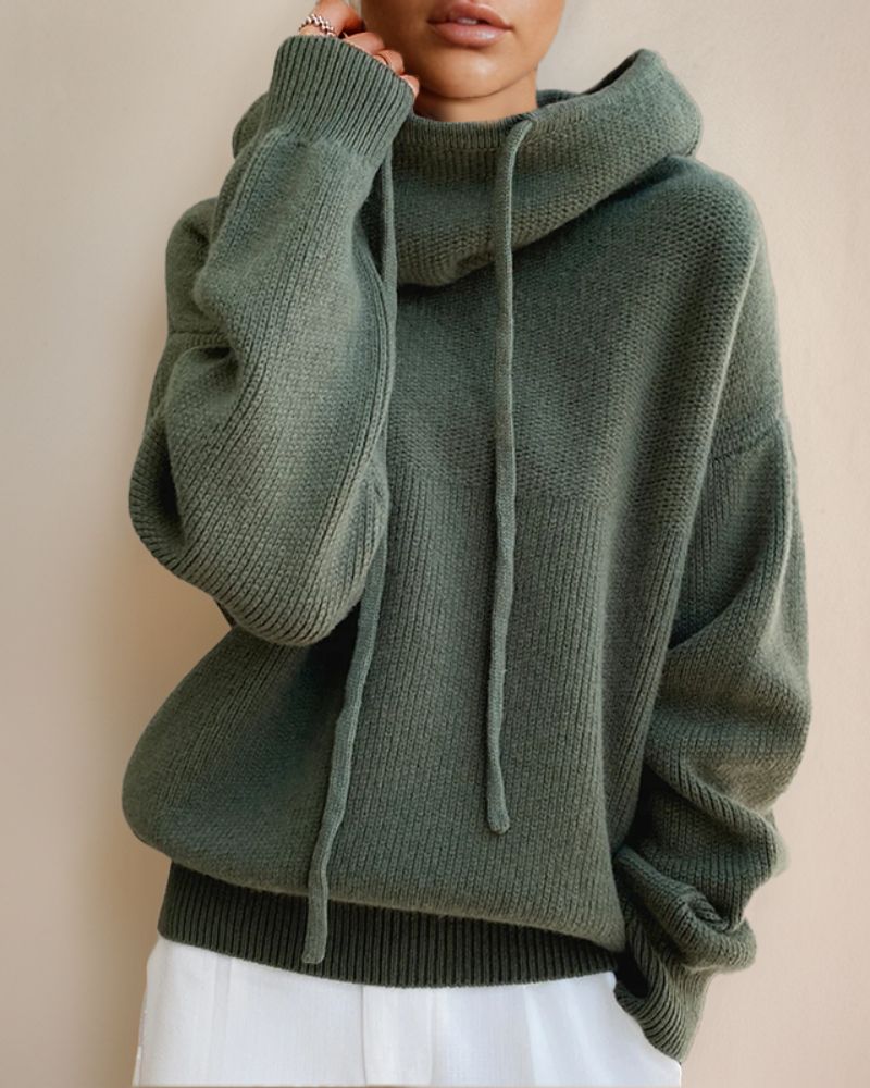 Women's Comfy Hooded Knit Sweater – Loretta – Green