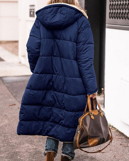 Women's Long Fleece-Lined Coat with High Collar – Anne – view 2