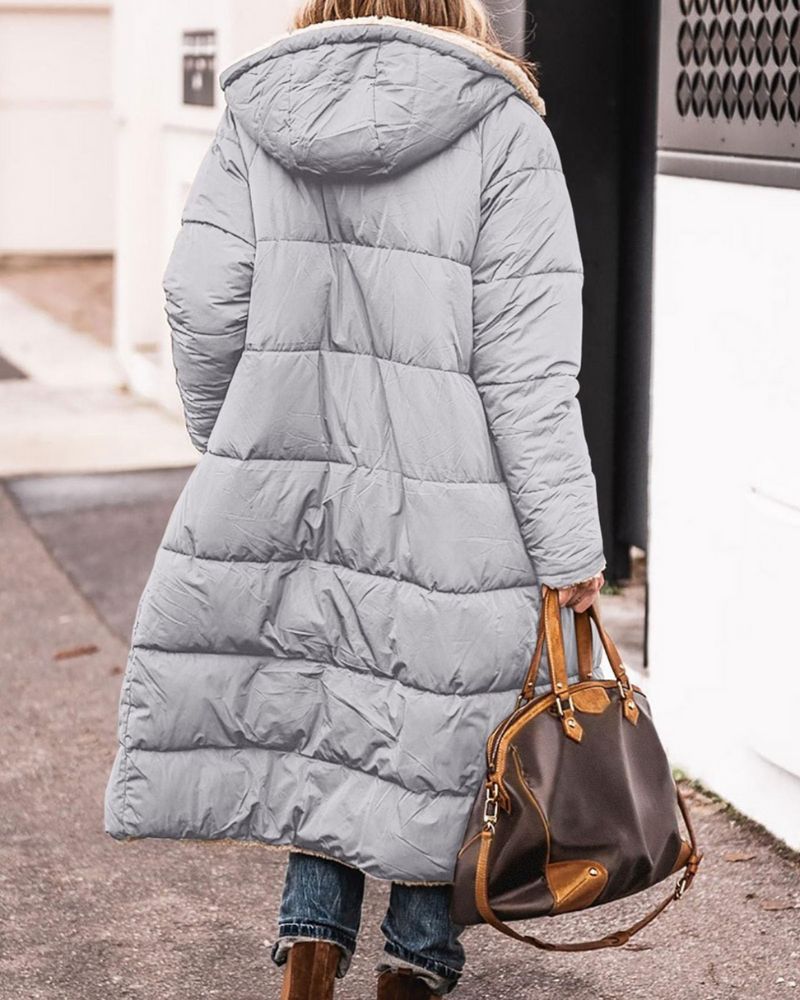 Women's Long Fleece-Lined Coat with High Collar – Anne – view 3