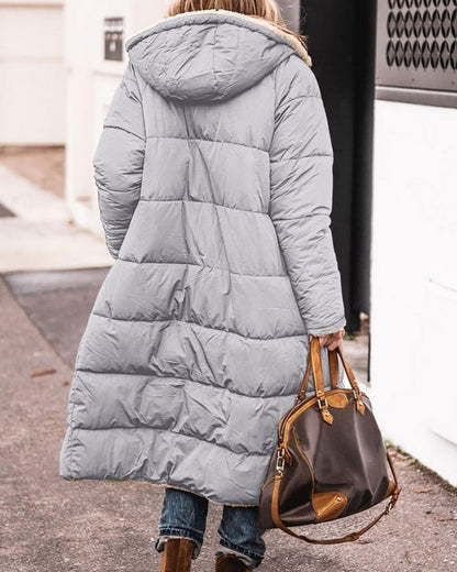 Women's Long Fleece-Lined Coat with High Collar – Anne – view 3
