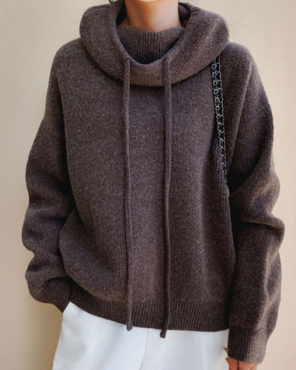 Women's Comfy Hooded Knit Sweater – Loretta – Brown